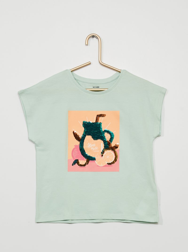 Camiseta estampada con lentejuelas reversibles VERDE - Kiabi