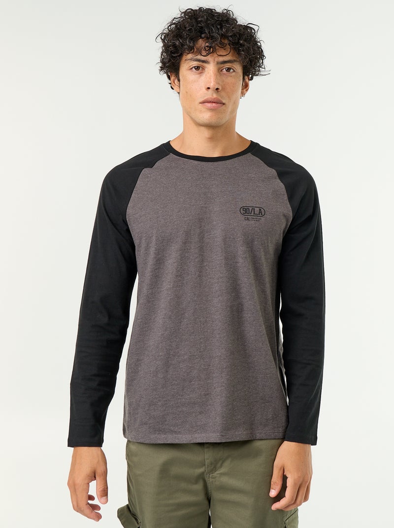 Camiseta estampada con mangas largas raglán Gris - Kiabi
