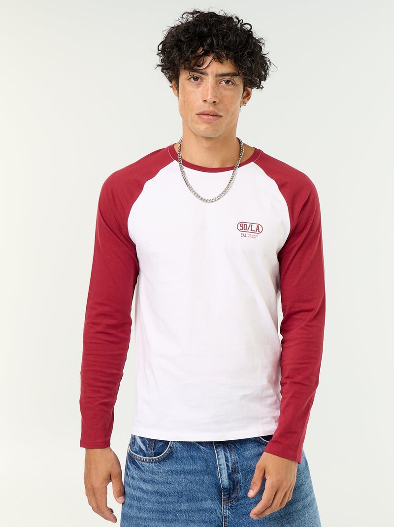 Camiseta estampada con mangas largas raglán Rojo - Kiabi