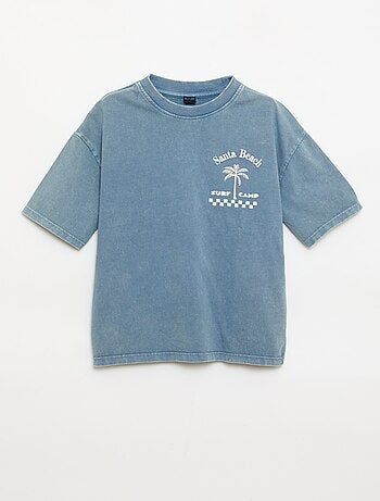 Camiseta estampada con mensaje de manga corta