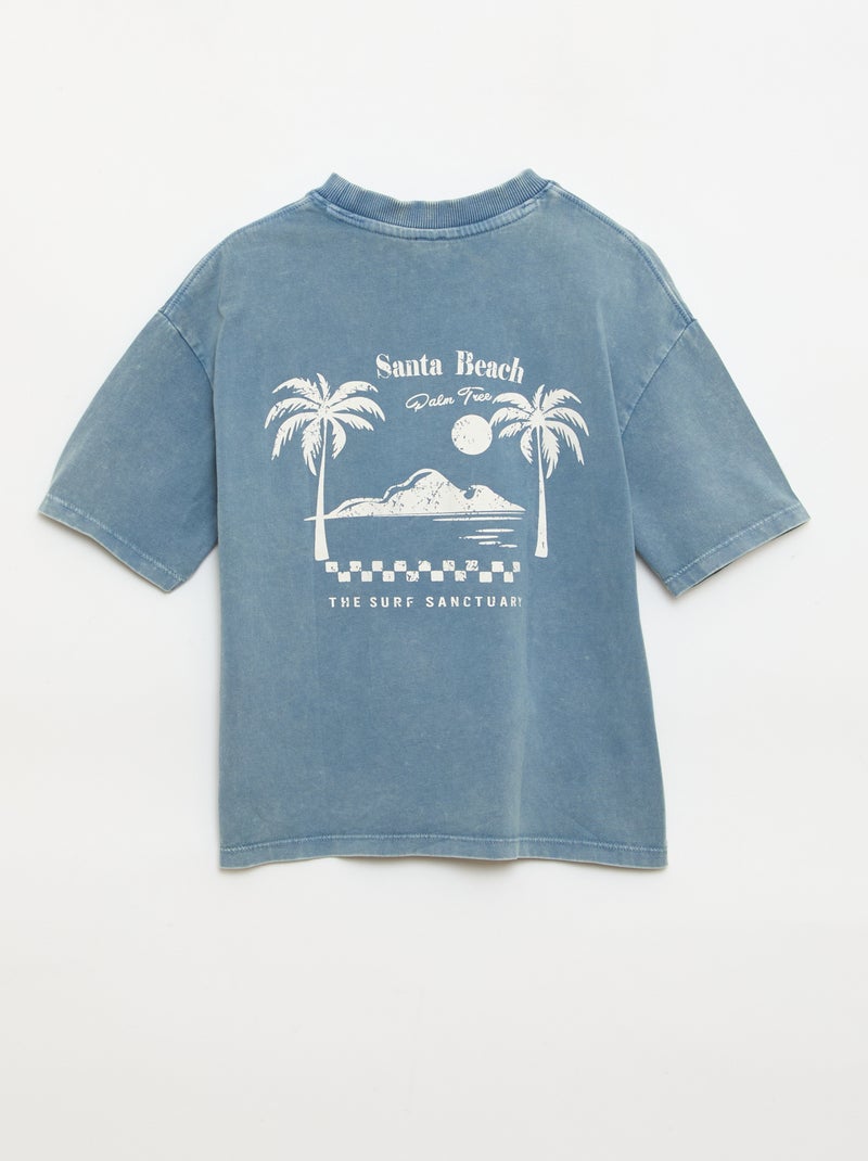 Camiseta estampada con mensaje de manga corta Azul - Kiabi