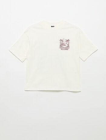 Camiseta estampada con mensaje de manga corta