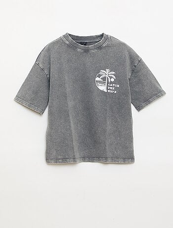 Camiseta estampada con mensaje de manga corta