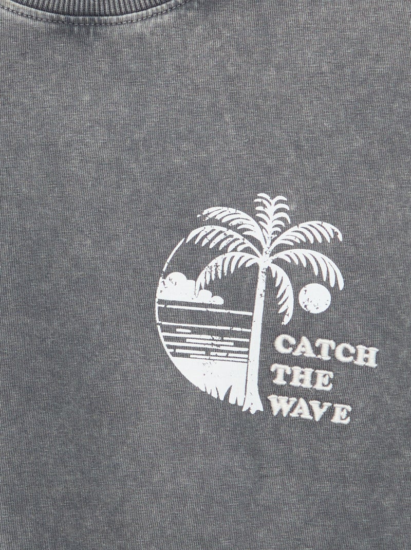Camiseta estampada con mensaje de manga corta Gris - Kiabi