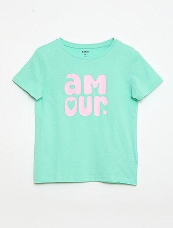 Camiseta estampada con mensaje y manga corta