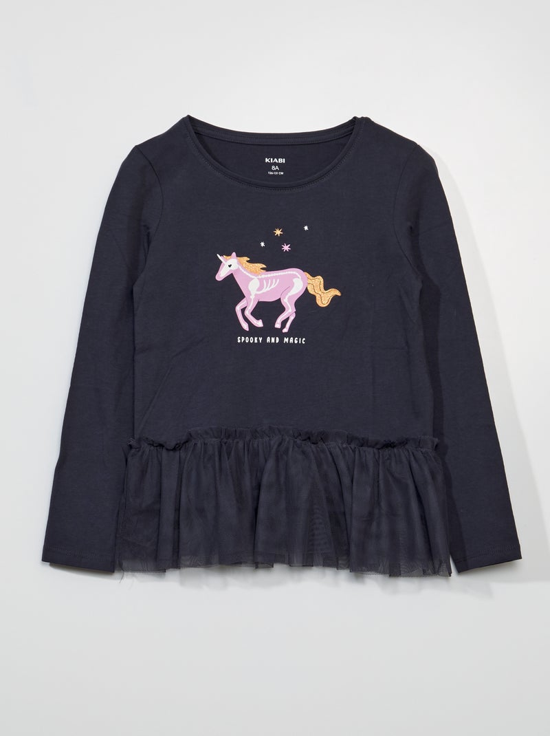 Camiseta estampada con paneles de tul - Halloween GRIS - Kiabi