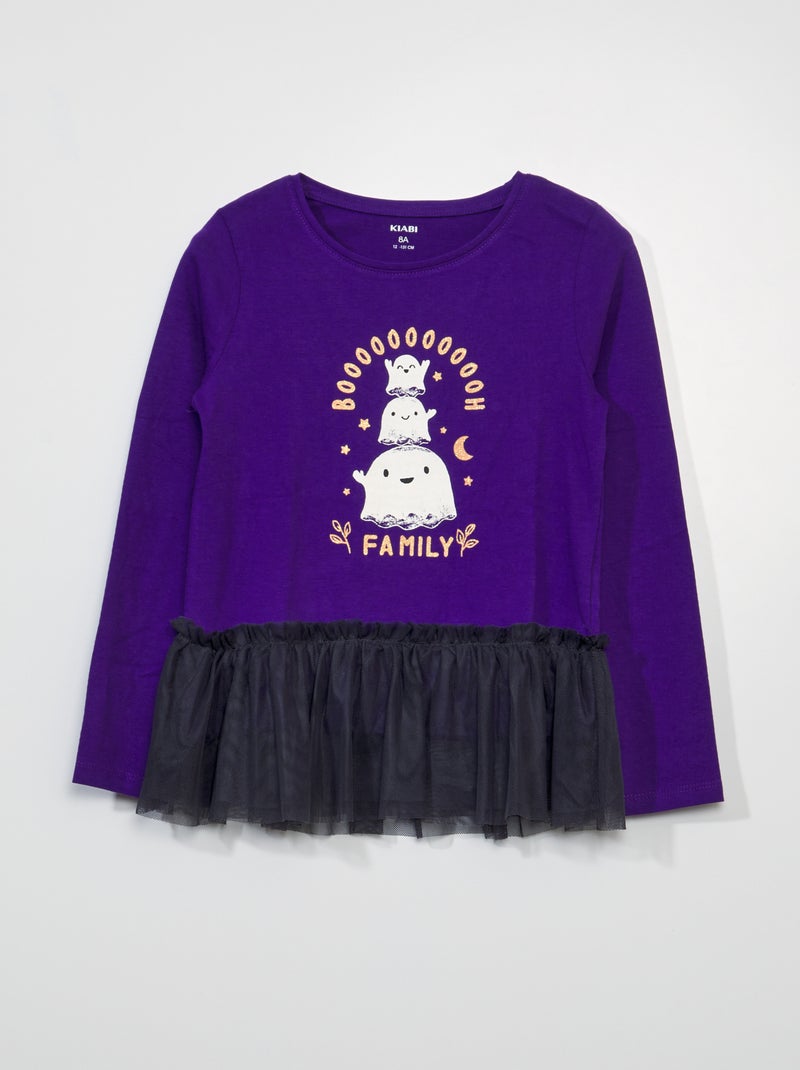 Camiseta estampada con paneles de tul - Halloween ROSA - Kiabi