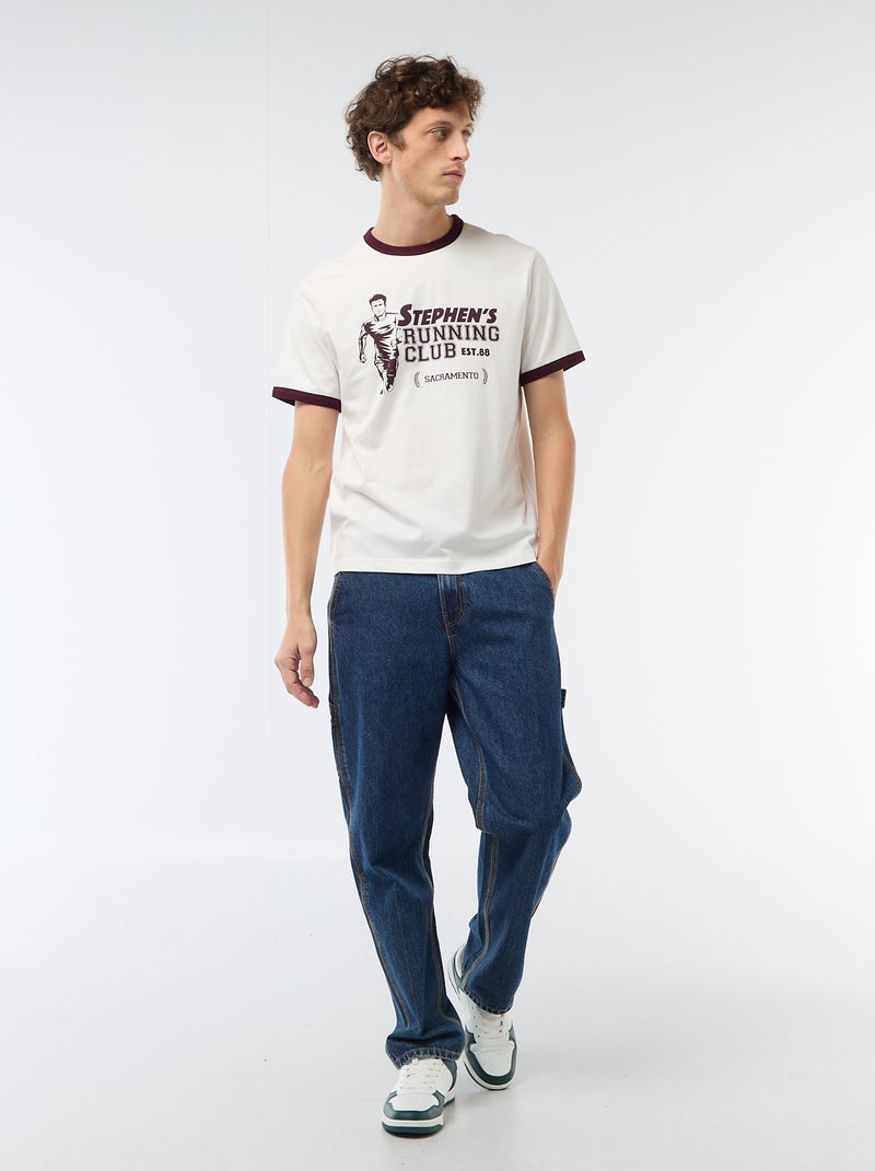 Camiseta estampada con ribete en contraste Blanco - Kiabi