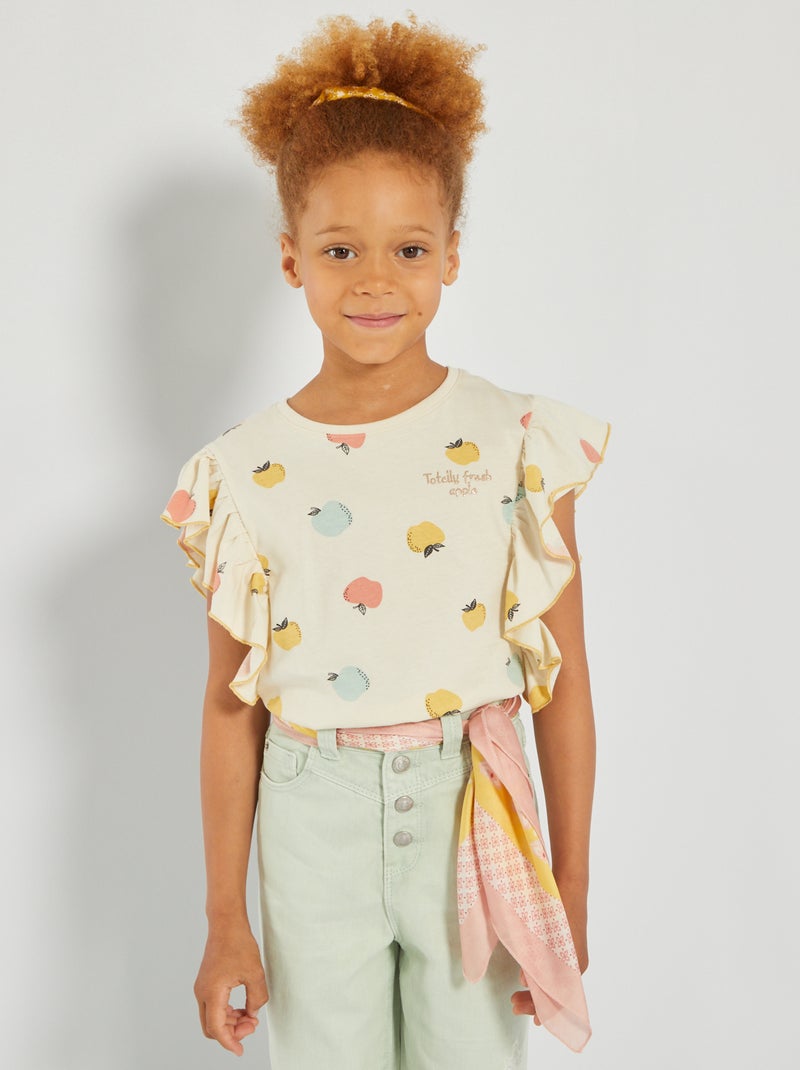 Camiseta estampada con volantes BEIGE - Kiabi