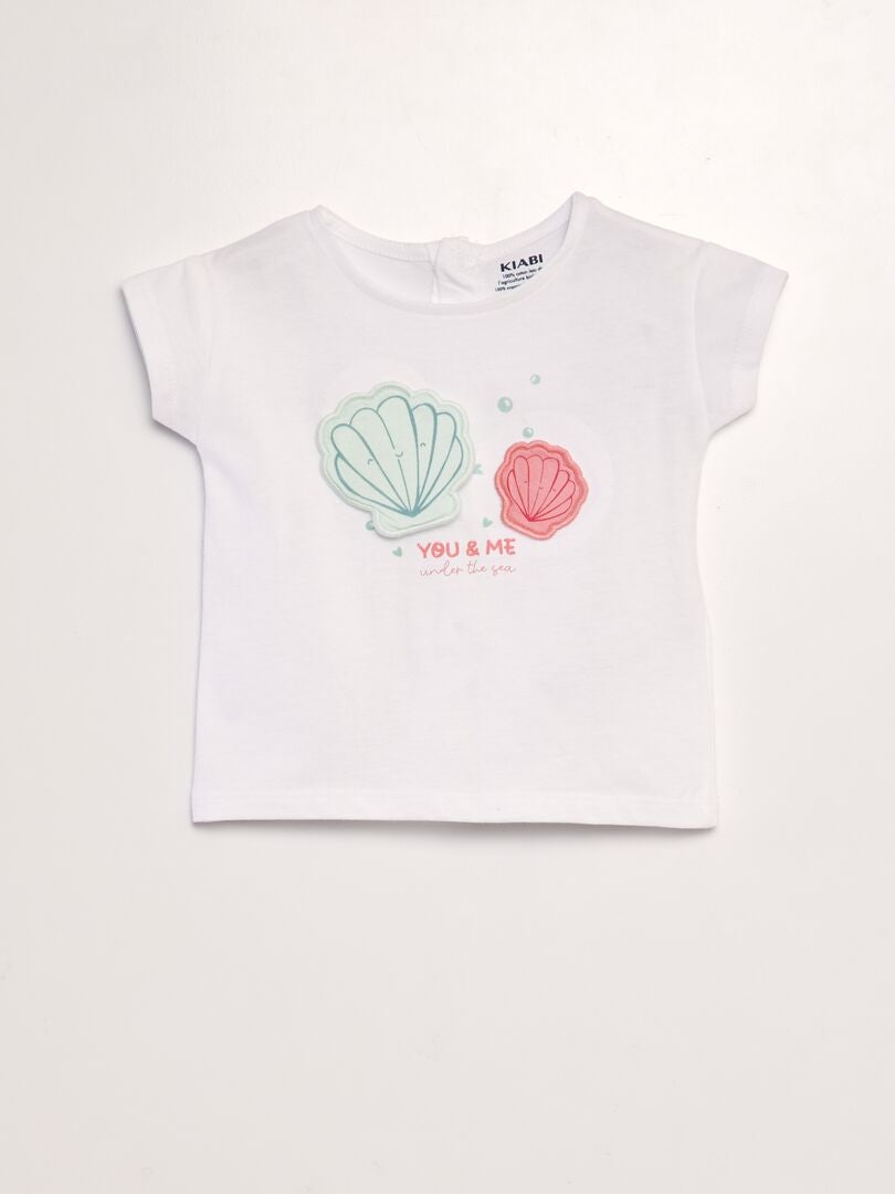 Camiseta estampada 'conchas' + adorno con relieve BLANCO - Kiabi