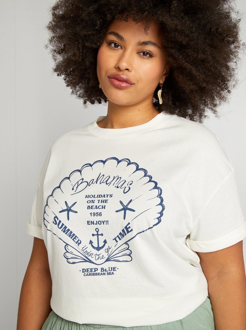Camiseta estampada conchas BLANCO - Kiabi