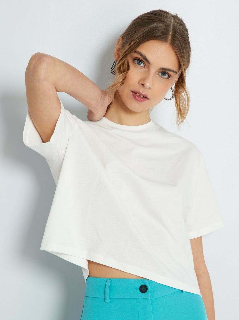 Camiseta estampada crop top BLANCO - Kiabi