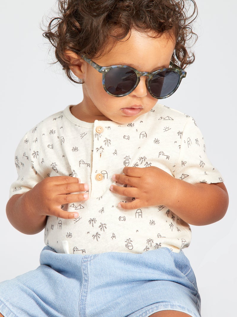 Camiseta estampada de algodón con calados BLANCO - Kiabi