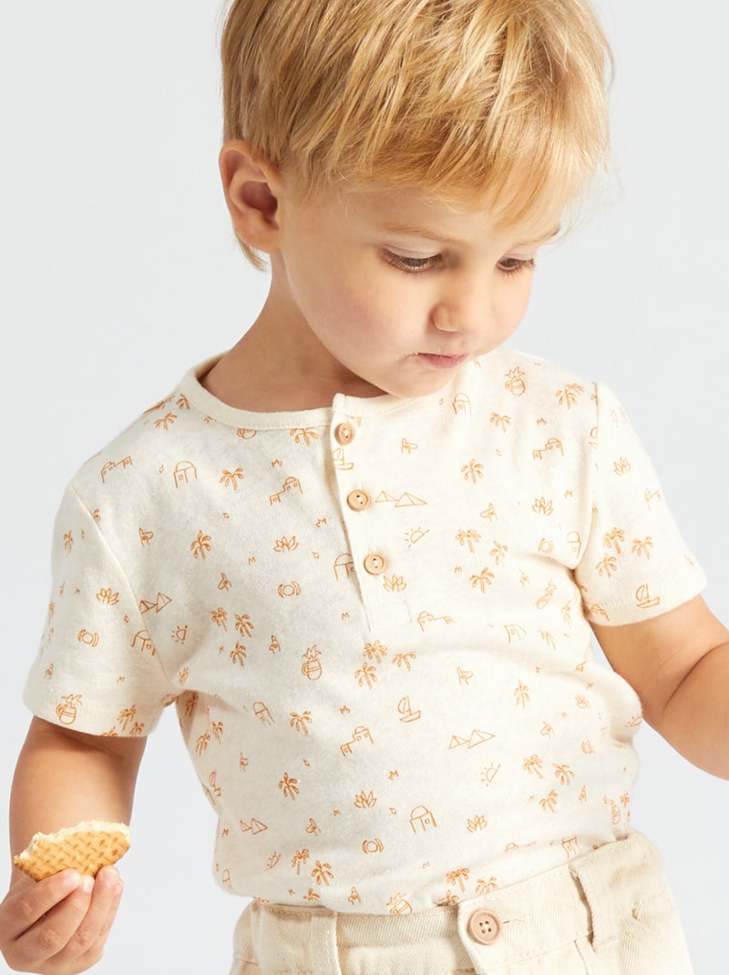 Camiseta estampada de algodón con calados BLANCO - Kiabi