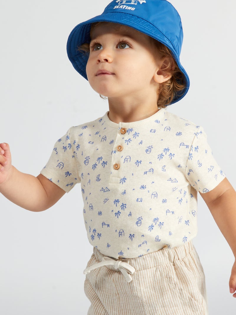 Camiseta estampada de algodón con calados BLANCO - Kiabi