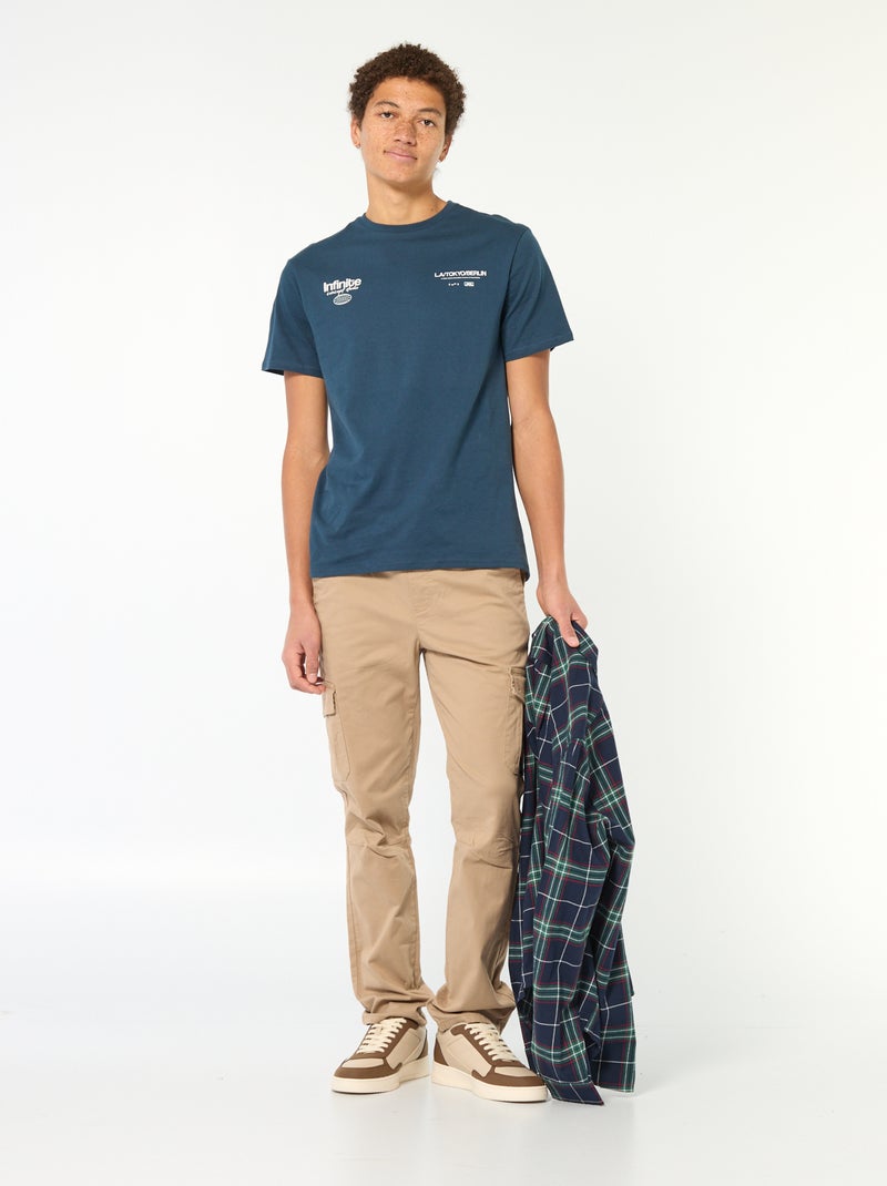 Camiseta estampada de algodón liso Azul - Kiabi