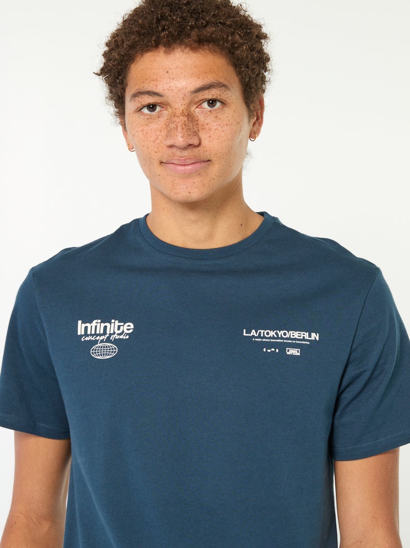 Camiseta estampada de algodón liso Azul - Kiabi
