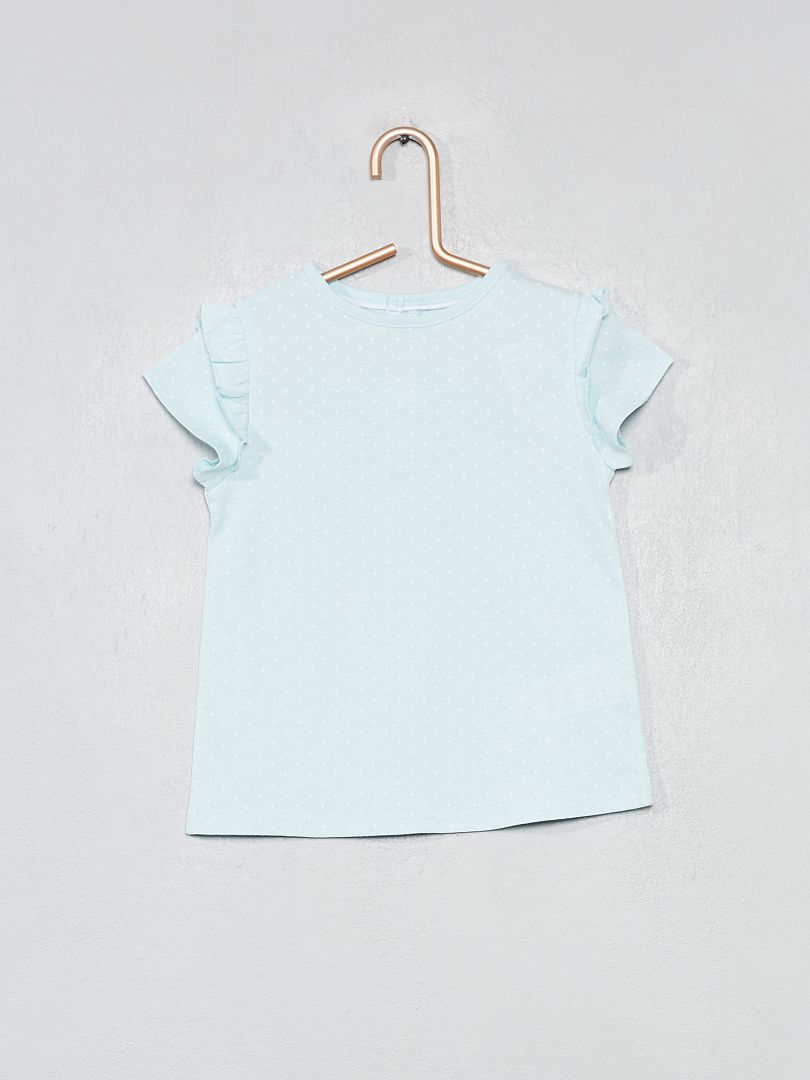 Camiseta estampada de algodón orgánico azul verde Lunares - Kiabi
