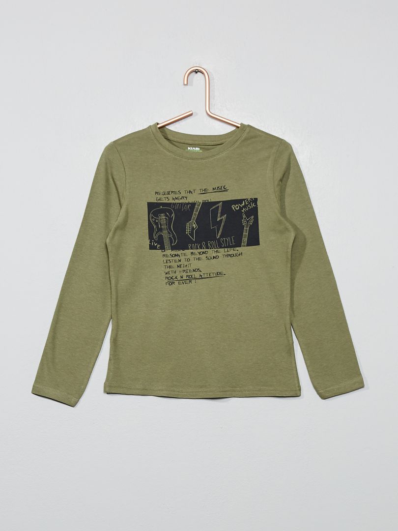 Camiseta estampada de algodón orgánico caqui gris - Kiabi