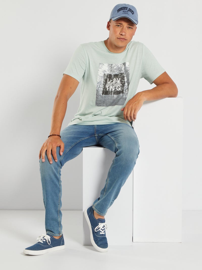 Camiseta estampada de algodón puro AZUL - Kiabi