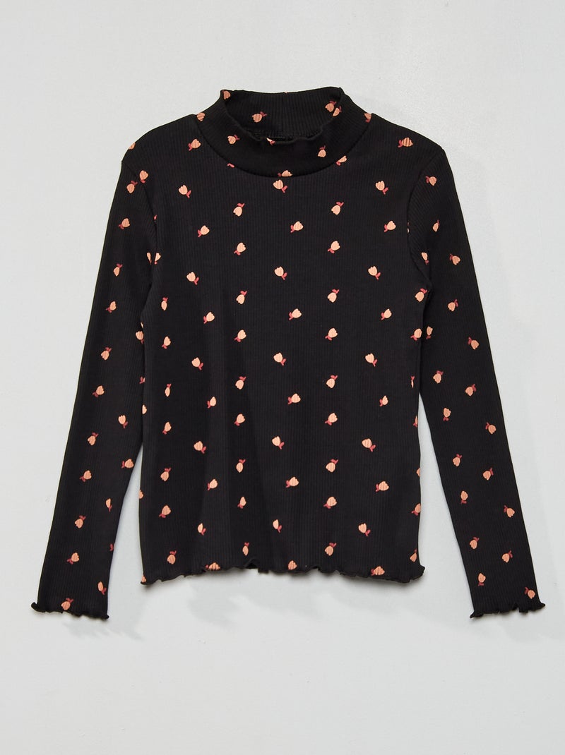 Camiseta estampada de cuello alto NEGRO - Kiabi