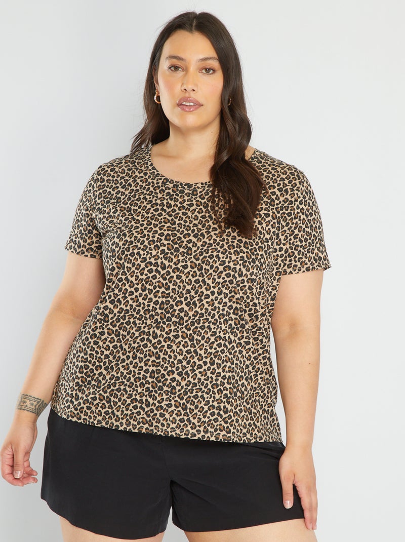 Camiseta estampada de cuello redondo BEIGE - Kiabi