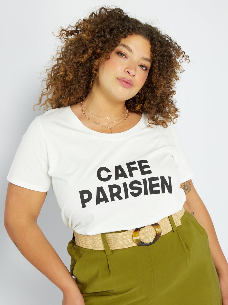 Camiseta estampada de cuello redondo BLANCO - Kiabi