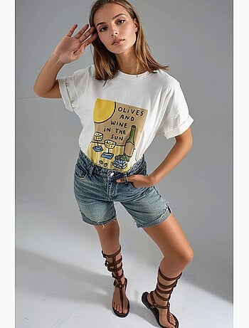 Camiseta estampada de cuello redondo de gran tamaño hiccup
