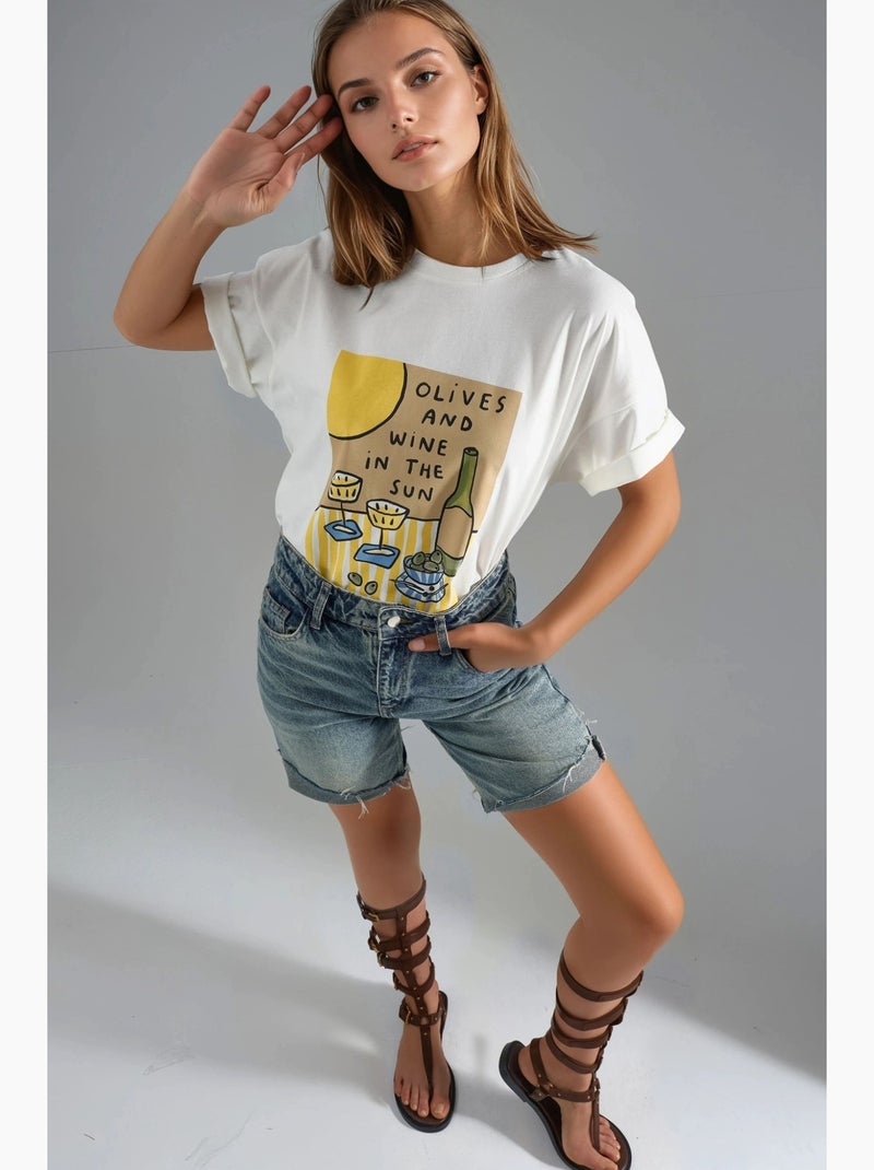 Camiseta estampada de cuello redondo de gran tamaño hiccup Blanco - Kiabi