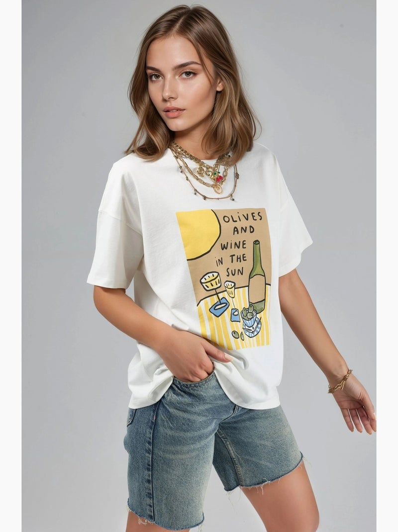 Camiseta estampada de cuello redondo de gran tamaño hiccup Blanco - Kiabi