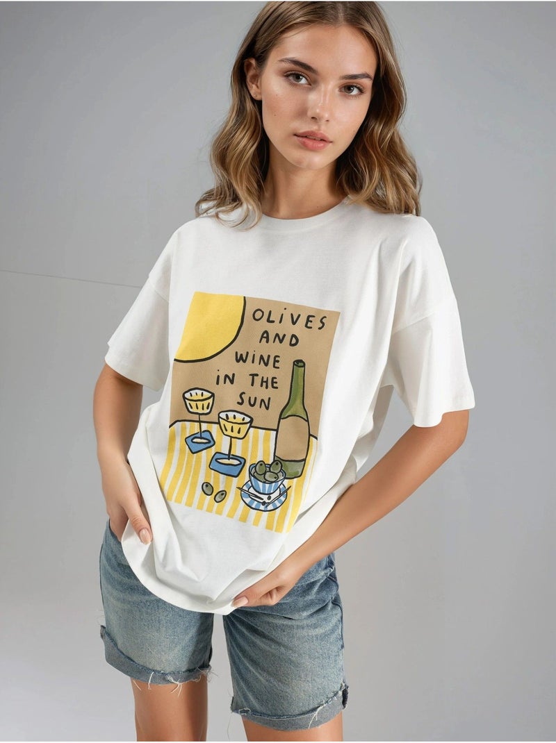 Camiseta estampada de cuello redondo de gran tamaño hiccup Blanco - Kiabi