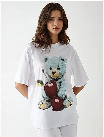 Camiseta estampada de cuello redondo de gran tamaño hiccup