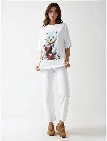 Camiseta estampada de cuello redondo de gran tamaño hiccup