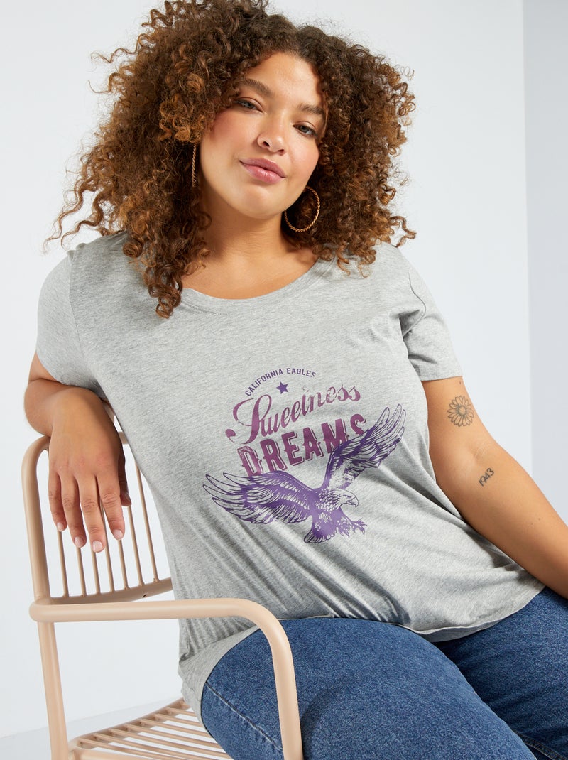 Camiseta estampada de cuello redondo GRIS - Kiabi