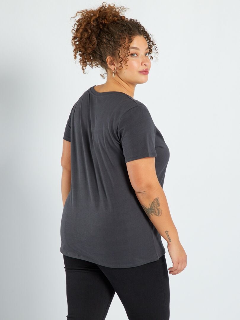 Camiseta estampada de cuello redondo NEGRO - Kiabi