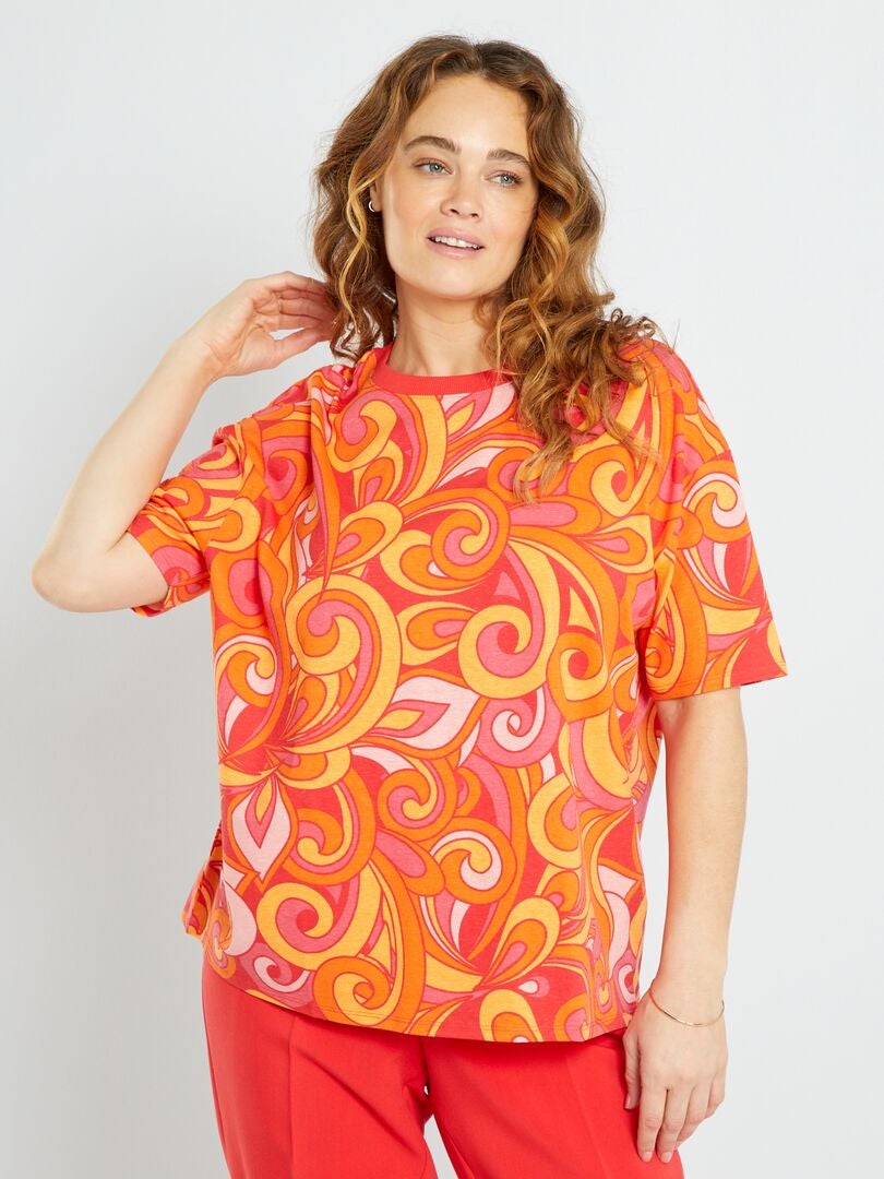 Camiseta estampada de cuello redondo ROJO - Kiabi