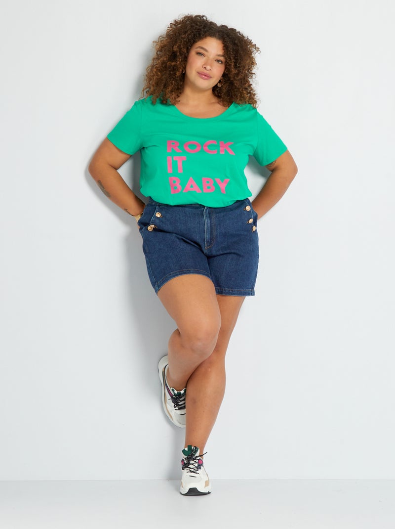 Camiseta estampada de cuello redondo VERDE - Kiabi