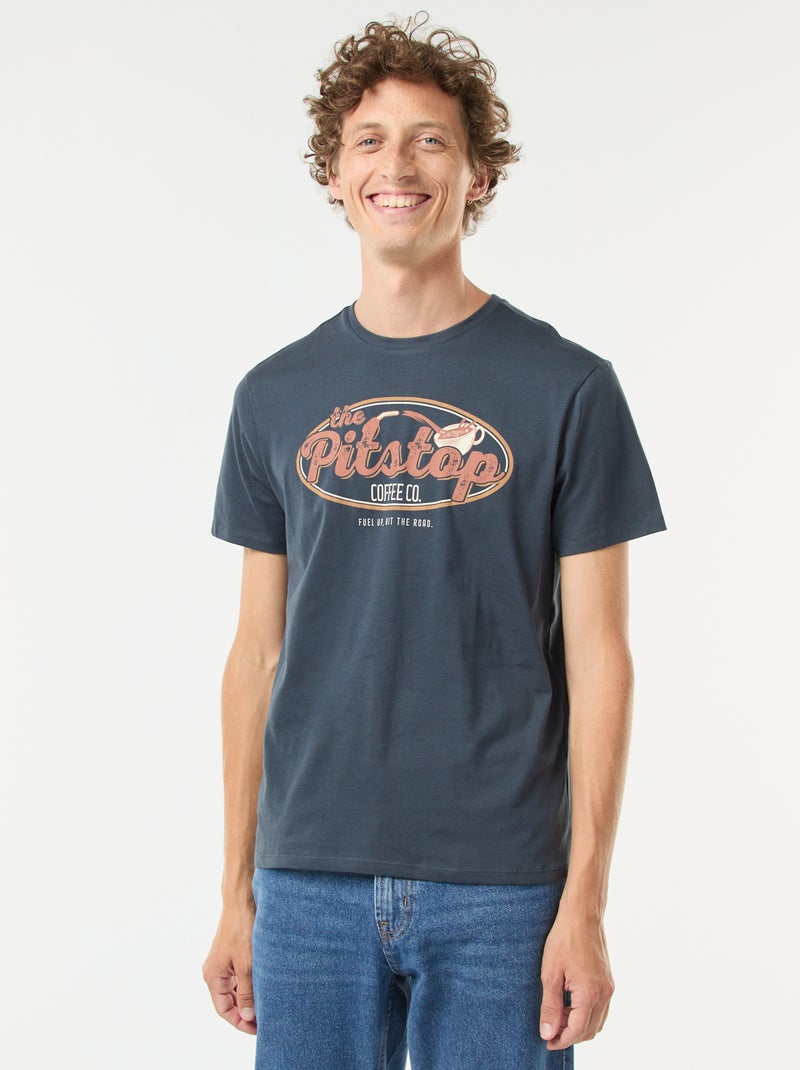 Camiseta estampada de manga corta Azul - Kiabi