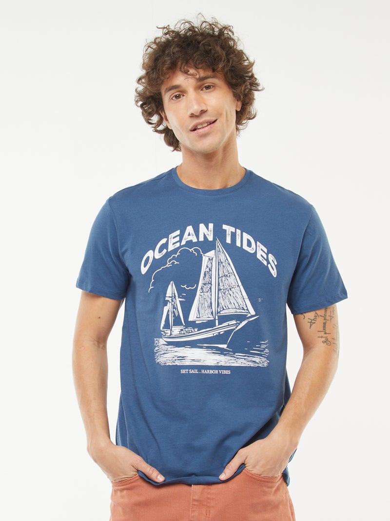 Camiseta estampada de manga corta Azul - Kiabi