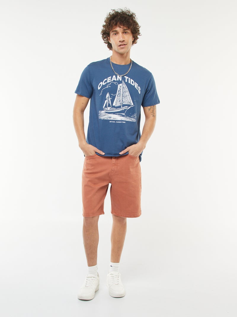 Camiseta estampada de manga corta Azul - Kiabi