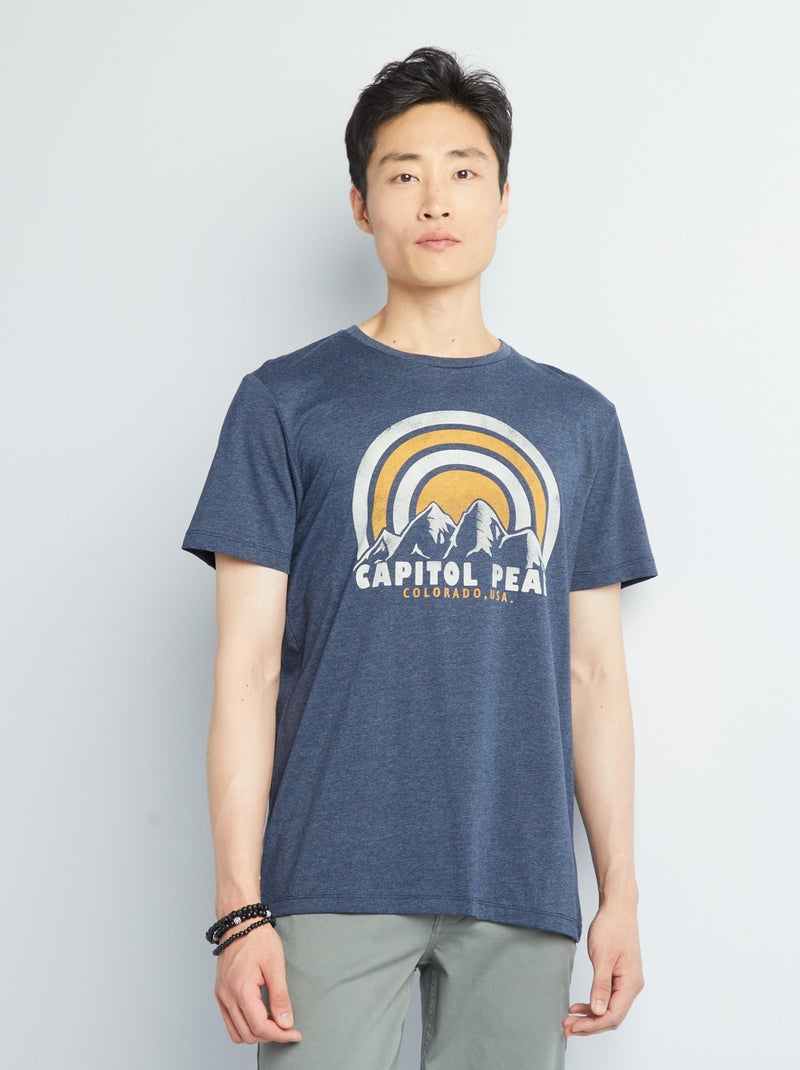 Camiseta estampada de manga corta azul gris - Kiabi