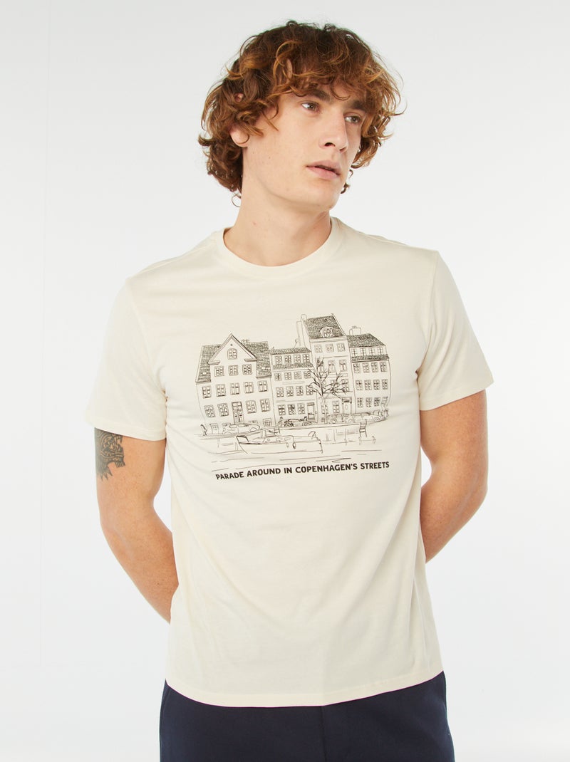 Camiseta estampada de manga corta BEIGE - Kiabi