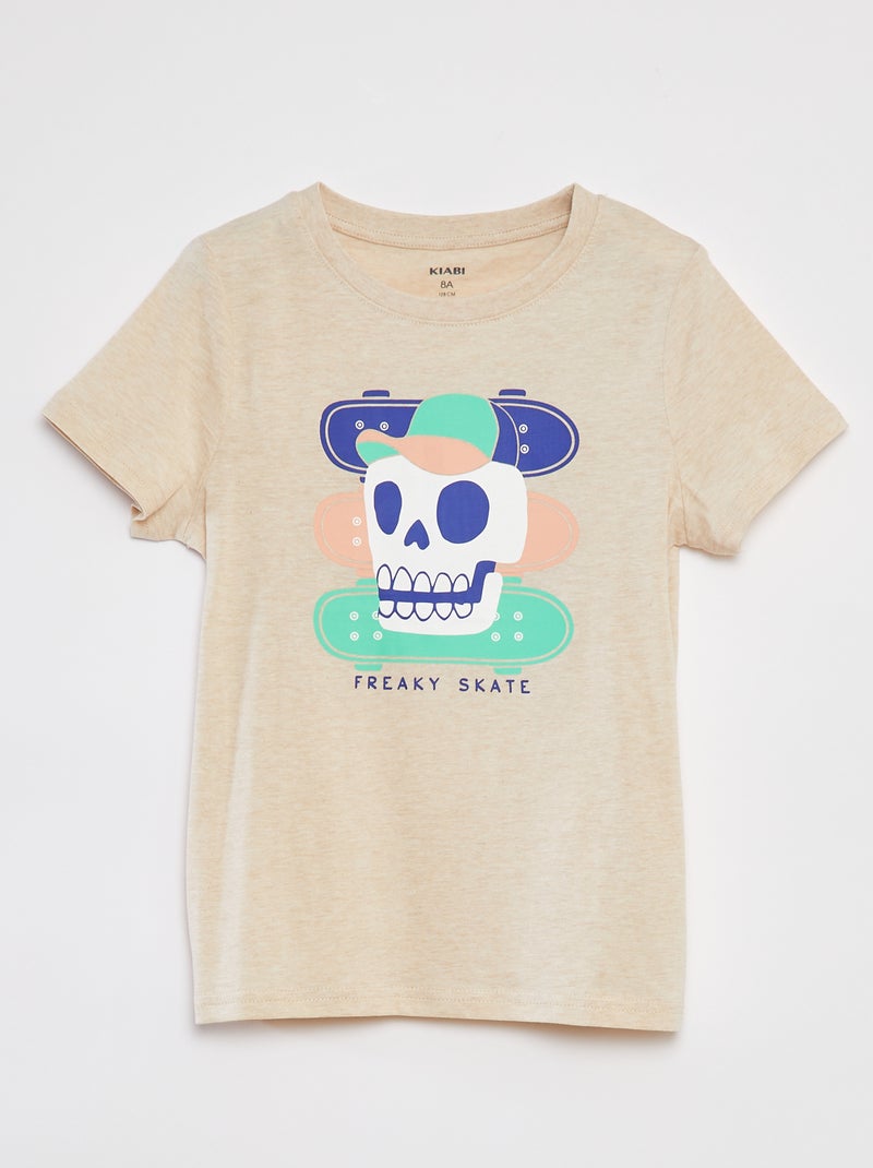 Camiseta manga corta beige logo