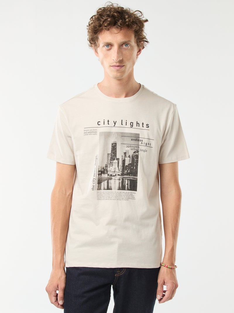 Camiseta estampada de manga corta Beige - Kiabi