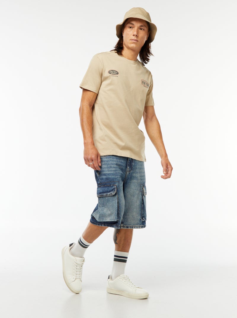 Camiseta estampada de manga corta Beige - Kiabi