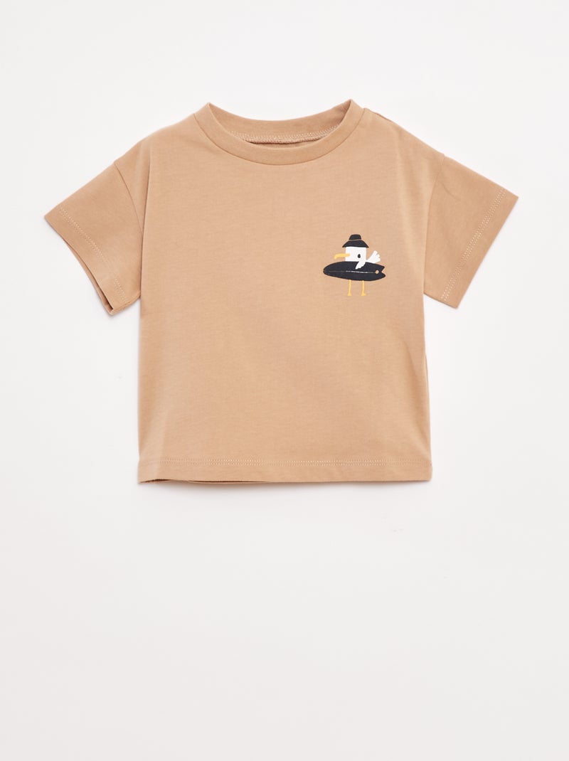 Camiseta estampada de manga corta Beige - Kiabi