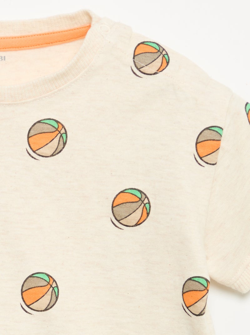 Camiseta estampada de manga corta Beige - Kiabi