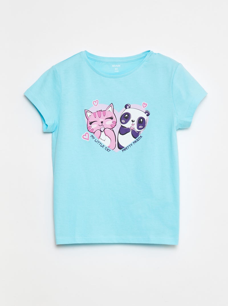 Camiseta estampada de manga corta con cuello redondo Azul - Kiabi