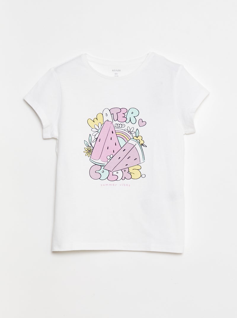 Camiseta estampada de manga corta con cuello redondo Blanco - Kiabi