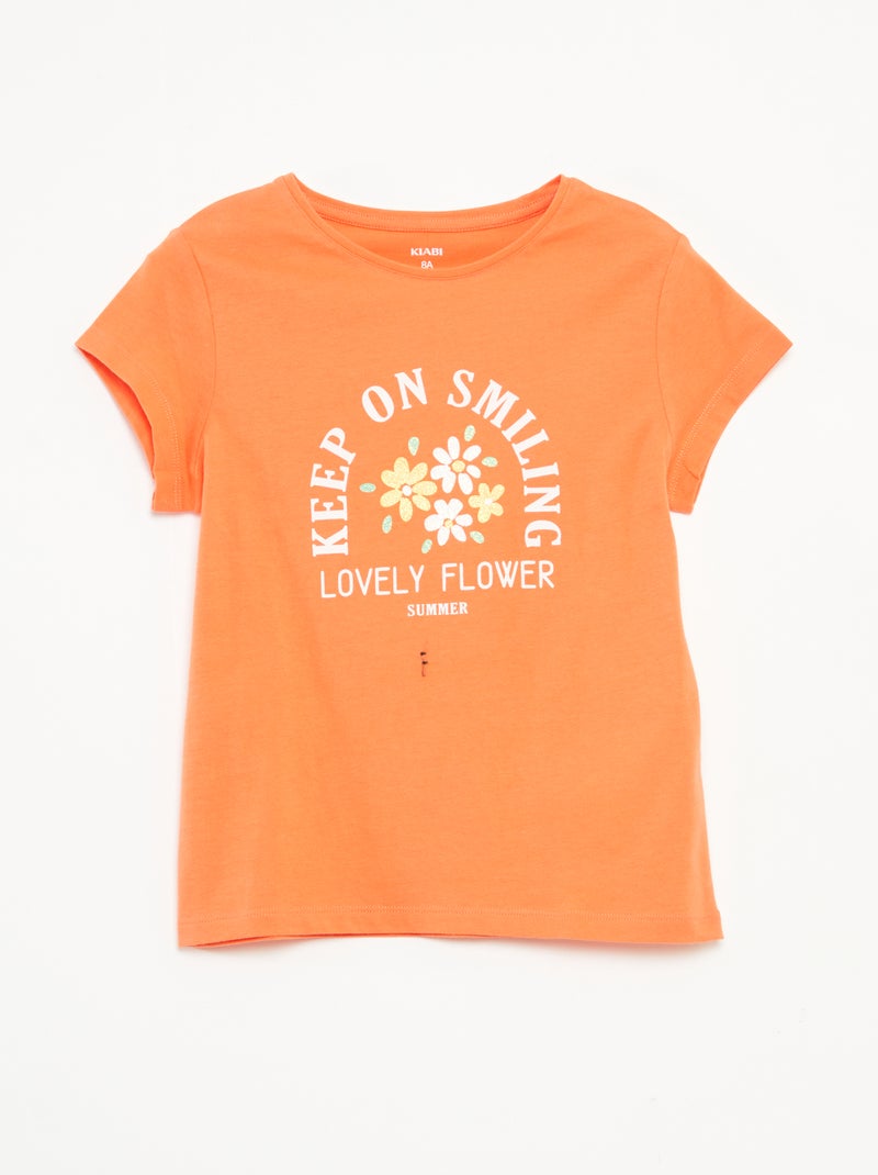 Camiseta estampada de manga corta con cuello redondo Naranja - Kiabi